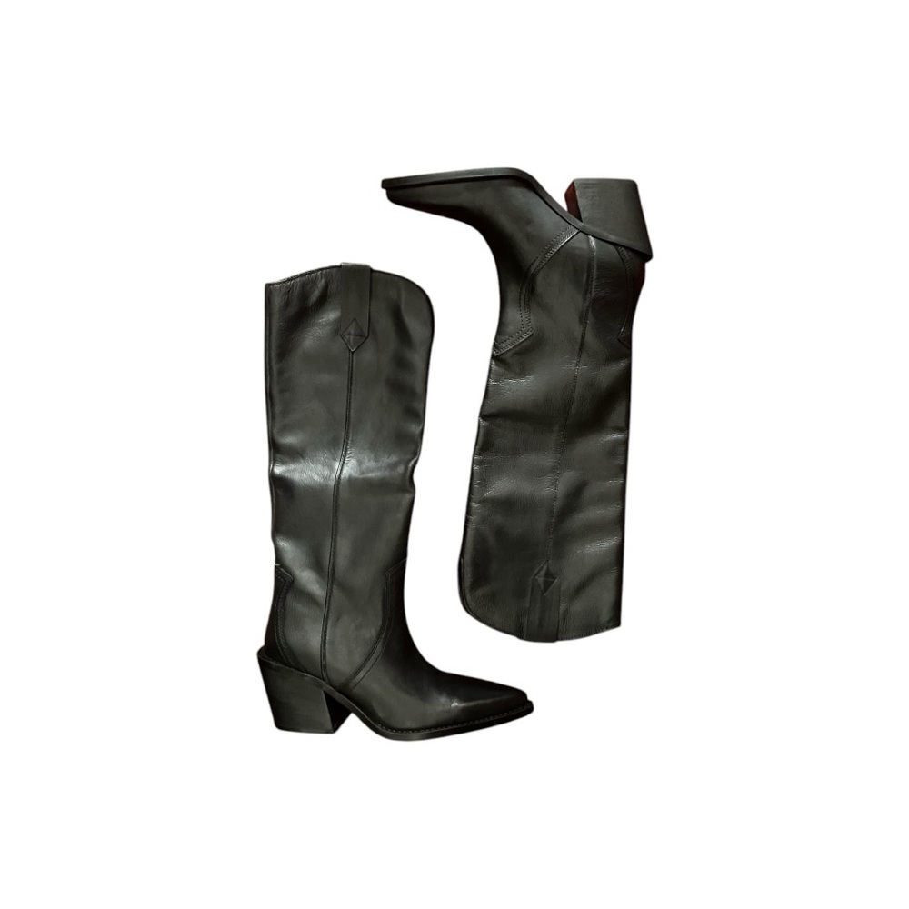 Mango Black Leather Cowboy Boots Size EU 37/US 6.5